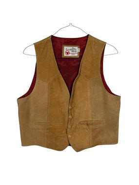 Vintage The Leather Shop Sears Vest Brown Leather Equestrian Horses Mens 42